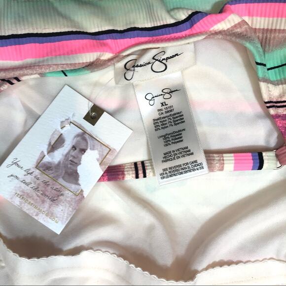 JESSICA SIMPSON RIBBED STRIPED ONE-PIECE SWIMSUIT - Picture 2 of 7